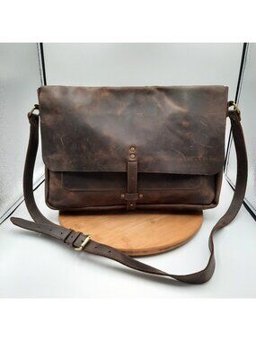 Handmade Leather Goods Brown Full Grain Messenger Bag Shoulder Strap USA 'JMM'